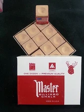 1 BOX ( 12 PIECES ) NEW GOLD MASTER CHALK PACK  - POOL & BILLIARD CUE CHALK 
