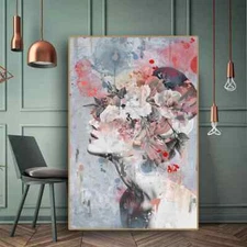 Canvas Mural Watercolor Woman Flowers Portrait Abstract Portrait Canvas Painting