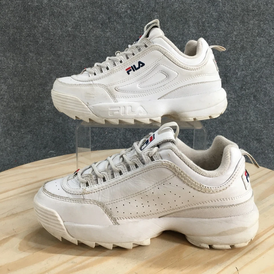 Fila Sneaker Womens 7.5 White Disruptor 2 Round Toe Laced Up Comfort Leather - Image 2 of 4