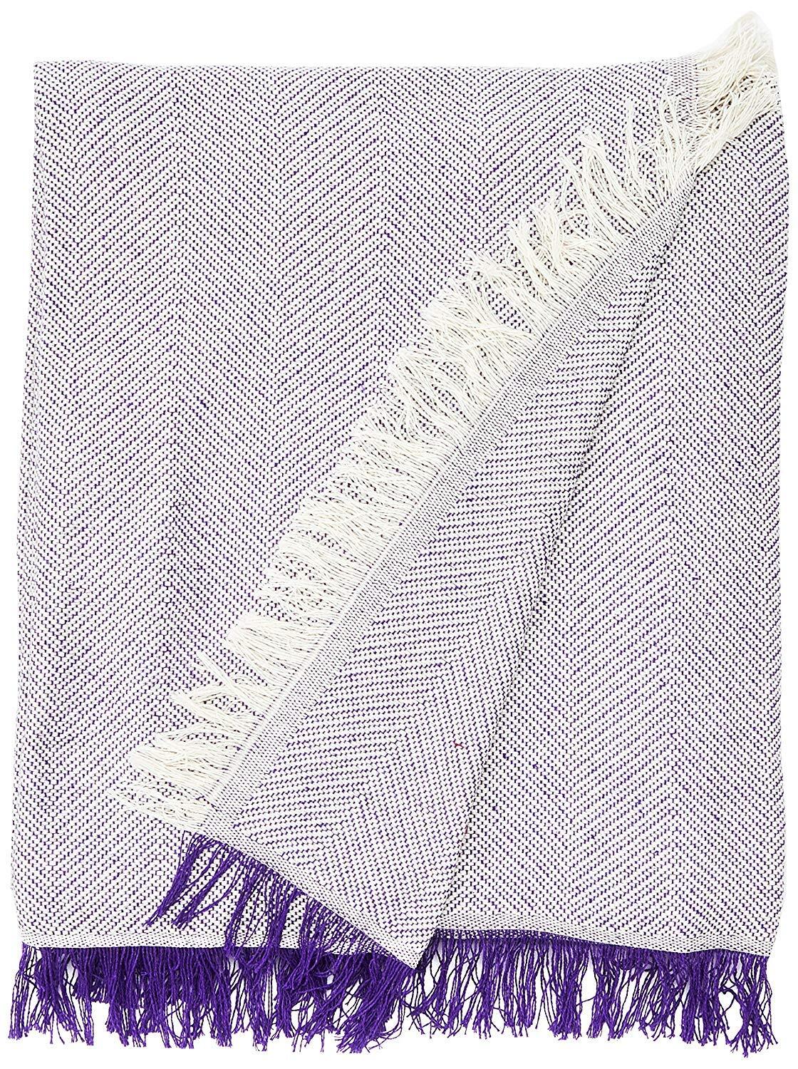 Martina Home - Espiga, Plaid multiuso, 80% cotone, 20% poliestere, ecru/lilla, 1