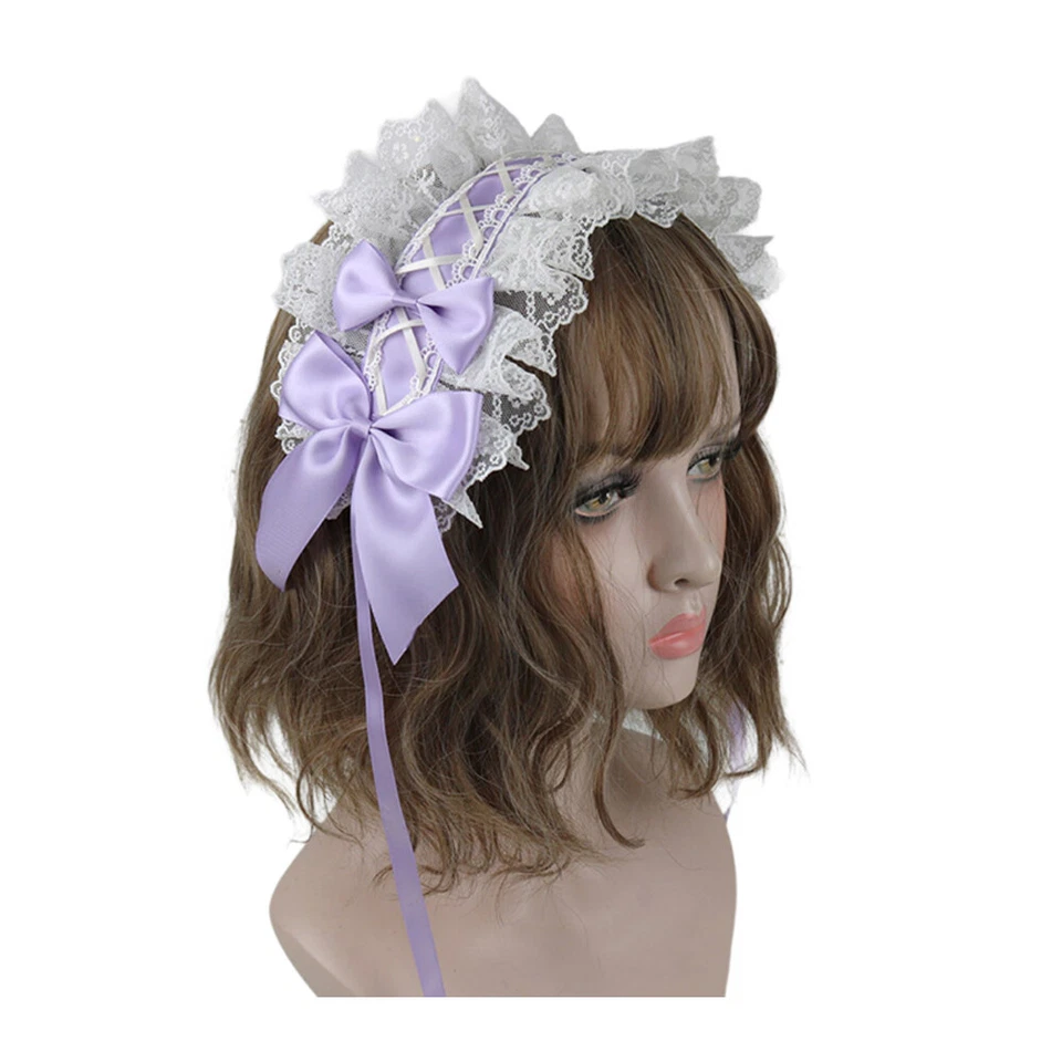 Lolita Diadema Mujeres Cuentas Encaje Lazo Cinta de Pelo Tocado Juegos con disfraces Retro Encantador Foto 3 de 4
