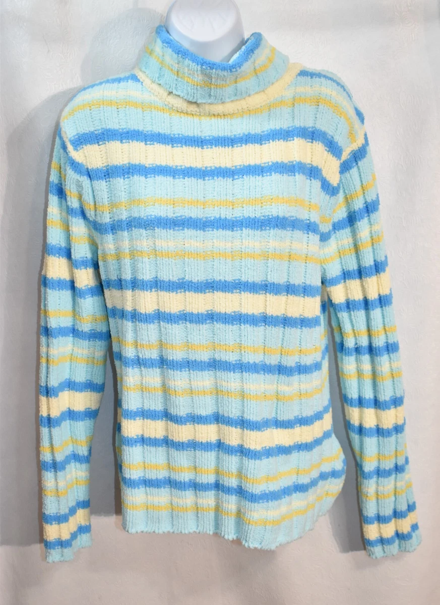 Basic Editions Sweater Blue Striped Turtleneck Size XL Women s
