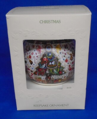 Hallmark Satin Ball Ornament Christmas 1981 Schneeberg Collage Tree Birds Candy