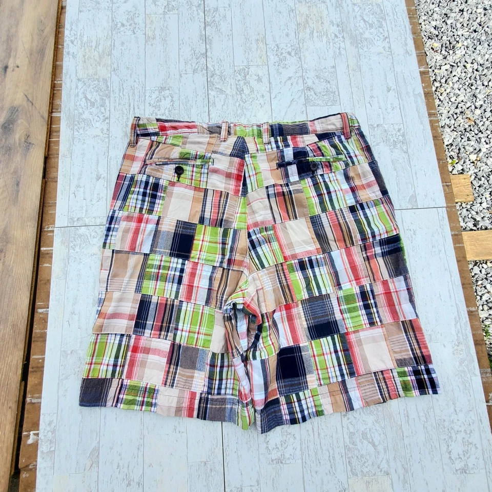 Madison Patchwork Madras Plaid Shorts Mens 36 Multicolor 100% Cotton Blue Green - Image 4 of 4