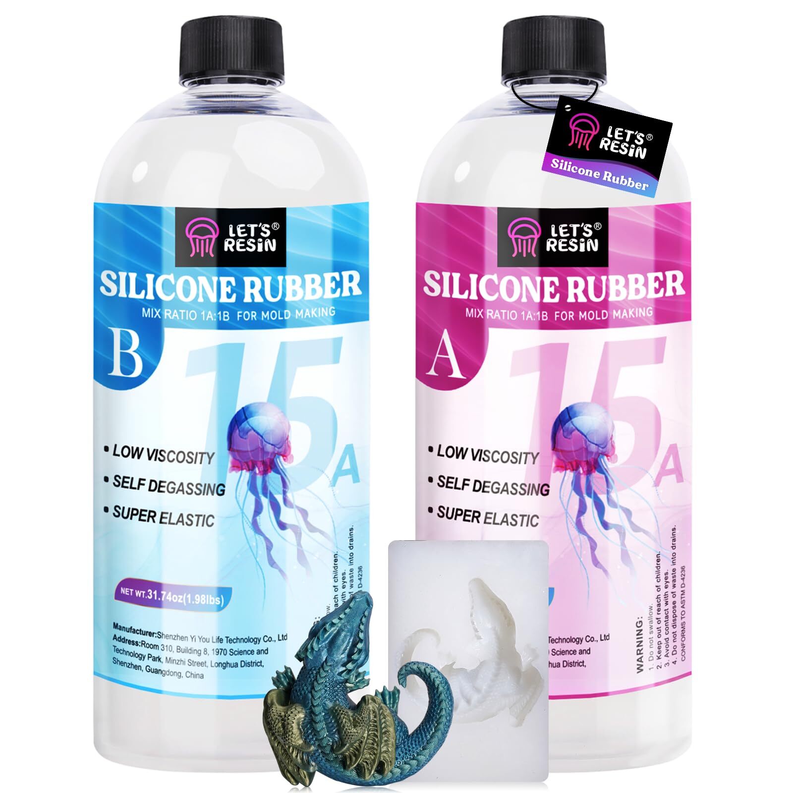 Non-Toxic Silicone Mold Making Kit 63.48oz for Resin & Crafting