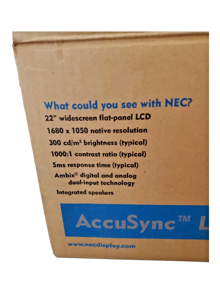 NEC AccuSync LCD223WXM 22" Widescreen LCD Monitor VGA DVI Speakers-New Open Box - Image 2 of 4