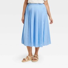 A New Day Blue Light Blue Pleated A-Line Midi Skirt Women's - Size 2X