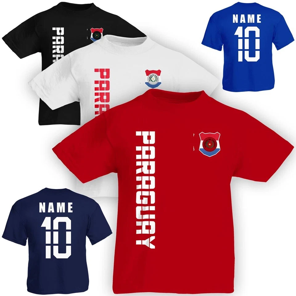 Kinder T-Shirt Trikot Paraguay inkl. Name & Nummer S M L XL XXL Fussball Team Na - Bild 1 von 1