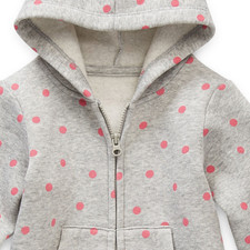 Okie Dokie Fleece Baby Girls Hoodie Heather Grey W/ Pink Dots 2 Slip Pockets NEW
