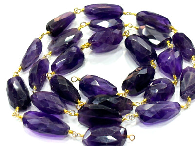 AMETHYST NUGGETS FACETED  9X18 MM GEMSTONE BEADS 24 INCH GOLD PLATED