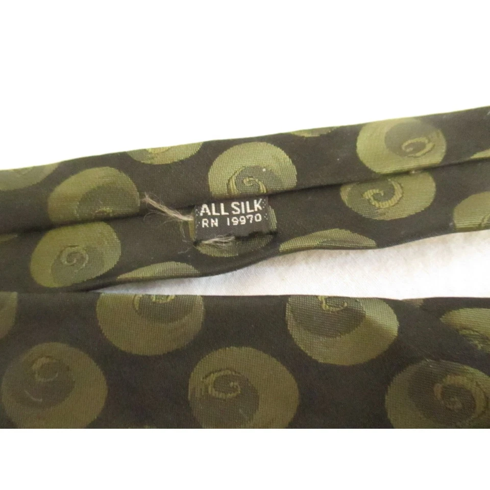 Corbata de cuello de seda vintage para hombre verde 3,5” 52” estampado de corona remolino Foto 3 de 4