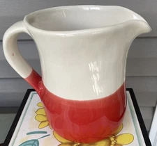  Earthenware Pitcher Red and White Farmhouse Cottage Country Rustic Portugal