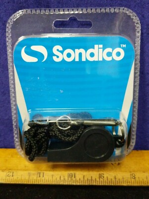 New Sealed Sondico Plastic Whistle Whistles Lightweight/Quality/Black/w-Lanyard