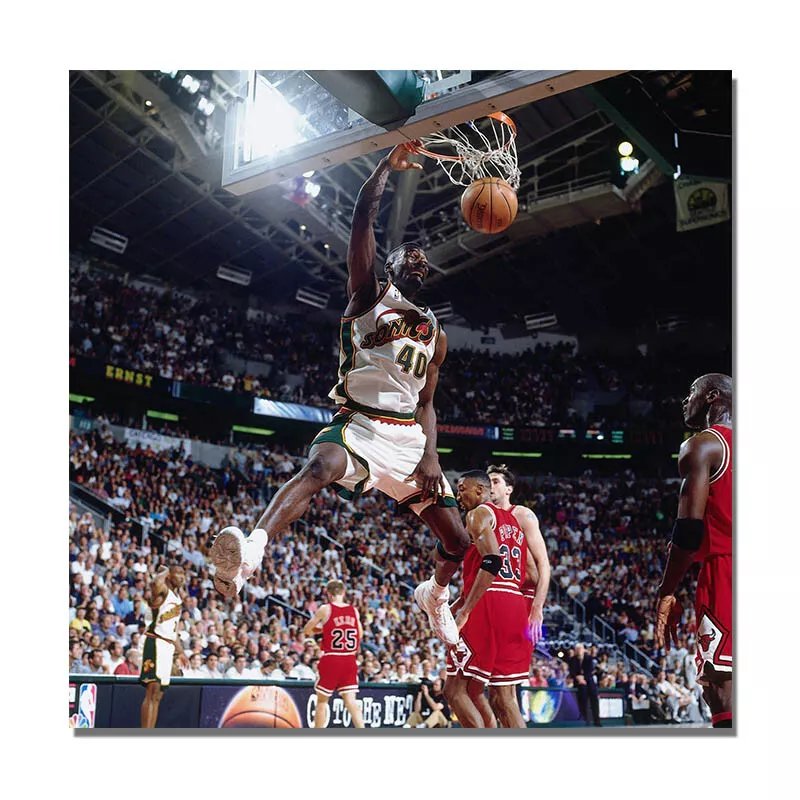 Shawn Kemp Dunks Poster Basketball Sports Painting High Quality Print 24x24 inch