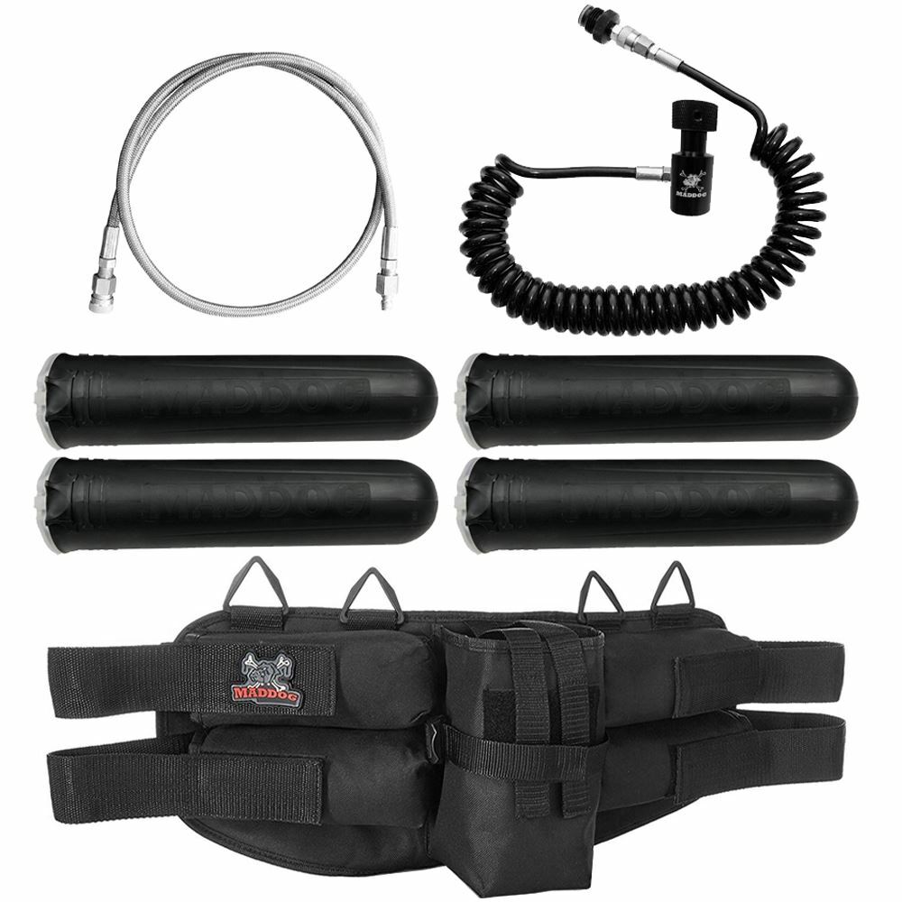 Maddog 4+1 Paintball Harness, Pods, Remote Coil, & Fill Whip