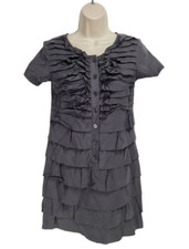 J.CREW Women Size 0 Gray Sheath Mini Dress Layer Button Up Crew Neck Short SLV