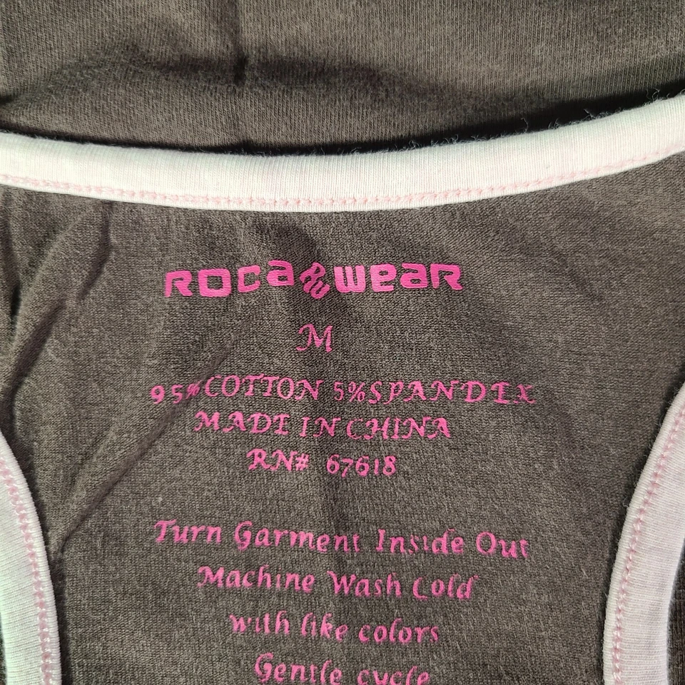 Roca Wear Tank Top Women's Sz M Brown w/ White Trim Sleeveless Racerback "ROCA" - Image 3 of 4