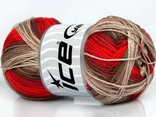 4-Skein Lot Biscuit Yarn Fine Micro Acrylic 4x100g/350m Camel Cream Red Shades