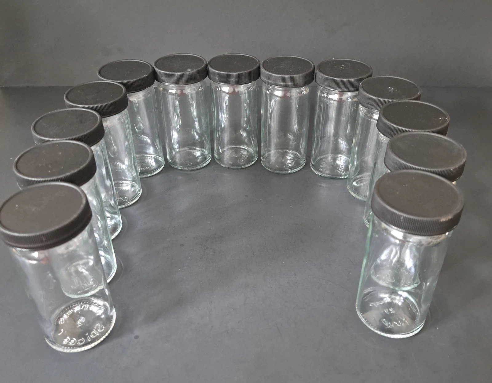 Penzey's Empty Glass Spice Jars w/Lids 8 Shaker Inserts Reusable Lot of 13