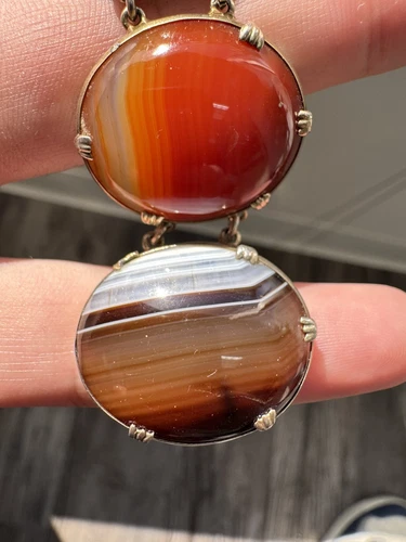 ANTIQUE VICTORIAN STERLING SILVER CARVED AGATE LINK BRACELET - Picture 4 of 7