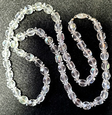 VINTAGE STUNNING SILVER TONE CLEAR AURORA BOREALIS GLASS NECKLACE