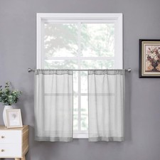 Short Sheer Tier Curtains Linen Textured Half Kitchen Curtain Sheers Light