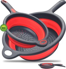 Walfos Silicone Pasta Colander - Collapsible Colander with Handle Set, Set of 2,