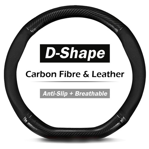 For FORD F-150 Raptor 2017-2026 Carbon Fiber Steering Wheel Cover D-Shape Black