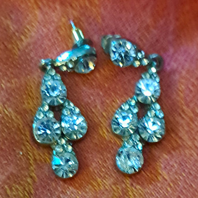 Clear Crystal Silver Tone Dangle/Drop Earrings Prong Set Butterfly Back
