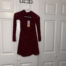 Women's Long Sleeve Flocked Mini Fit and Flare XS Maroon 