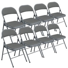 Gray Pu Leather Folding Chair with Padded Cushion and Back Portable