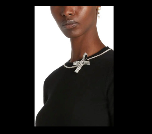 NWT Valentino Black/Silver Crystal Bow Crew Neck Sweater Size M