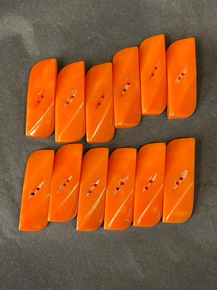Art Deco Orange Bakelite Hand Carved Fancy Facet Big Sewing Buttons Coat 2 Holes - Image 2 of 4