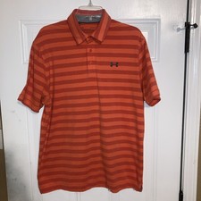 Under Armour Golf Polo Shirt Mens Large Orange Stripe Short Sleeve Casual Rugby