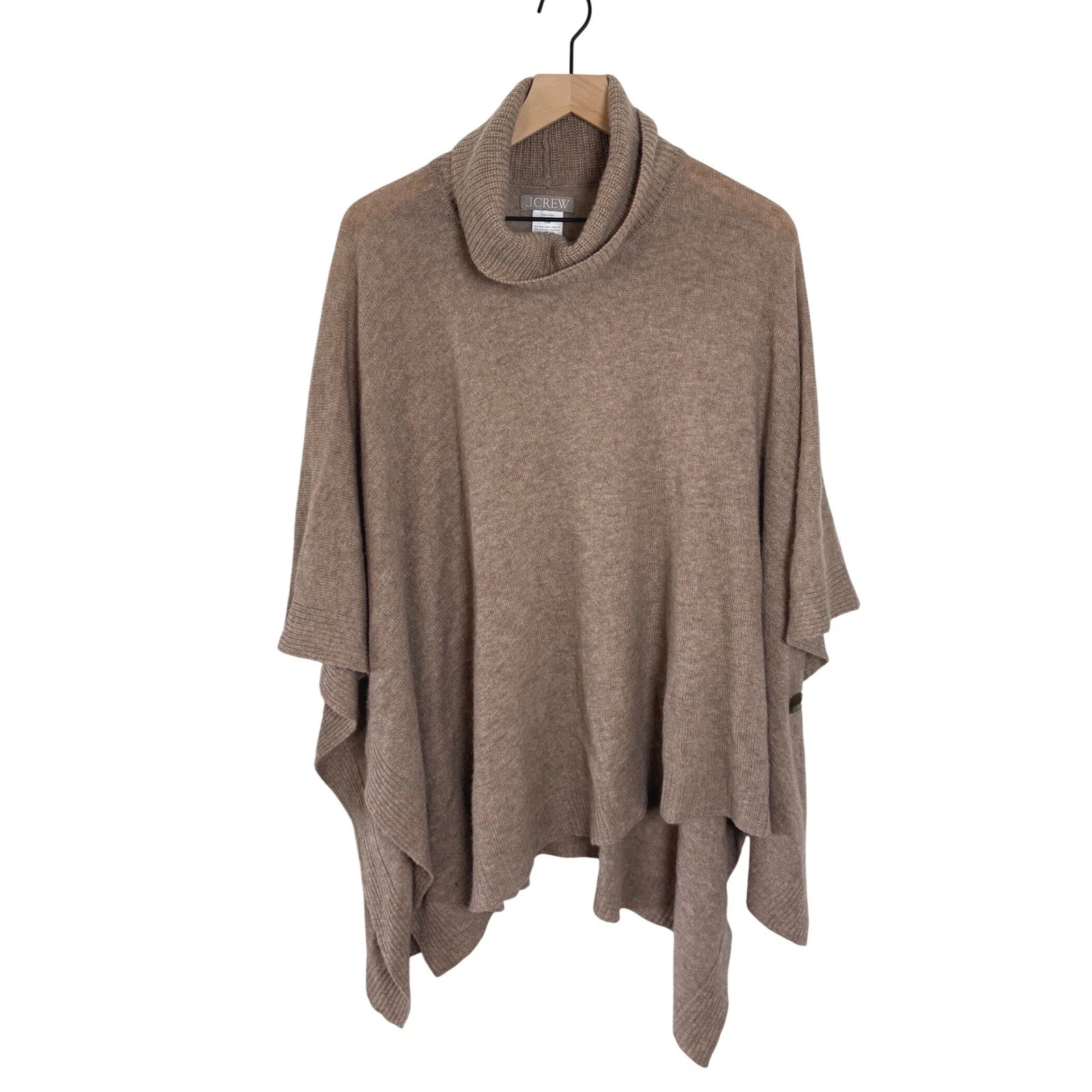 J.Crew Wool Cashmere Cowl Neck Poncho Sweater Brown One Size OS