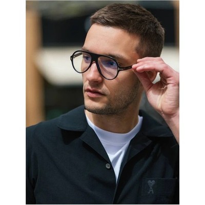 New Tom Ford FT5012-B 001 Aviator Black Frame Eyeglasses with Blue Light Lenses