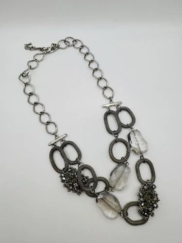 VETEMENTS Collana doppia catena perle tono argento senza marchio 18"