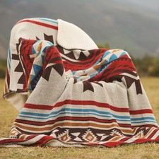 Cozy Aztec Throw Blanket, Soft Sherpa Lining, Southwestern Tribal Design, 50"x60
