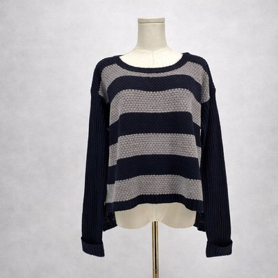 Ambiance Womens Striped Sweater L Grey Black Oversized 90s Grunge Alt Scene Emo