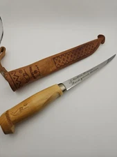 Vintage J. Marttiini Rapala Enscribed Fish Fillet Knife w/Leather Sheath Finland