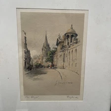 The High , Oxford by Marjorie C Bates (c.1930) Framed Sketch Pencil Titled Print
