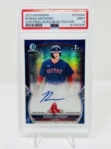 2023 Roman Anthony 1st Bowman Chrome Blue Lunar Crater Auto /150 On Card PSA 9