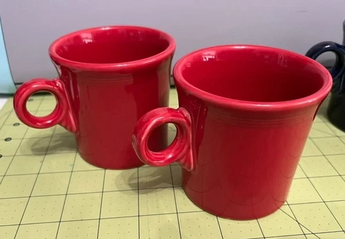 Set of 2: Fiesta Ware HLC Scarlet Red Coffee Cup Mug "O-Ring Handle"