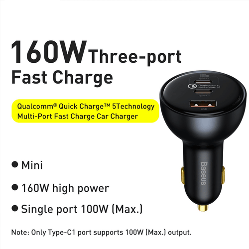 Baseus 160W USB C Auto Ladegerät QC5.0 Schnell Adapter KFZ für iPhone 14 Laptop - Bild 3 von 12