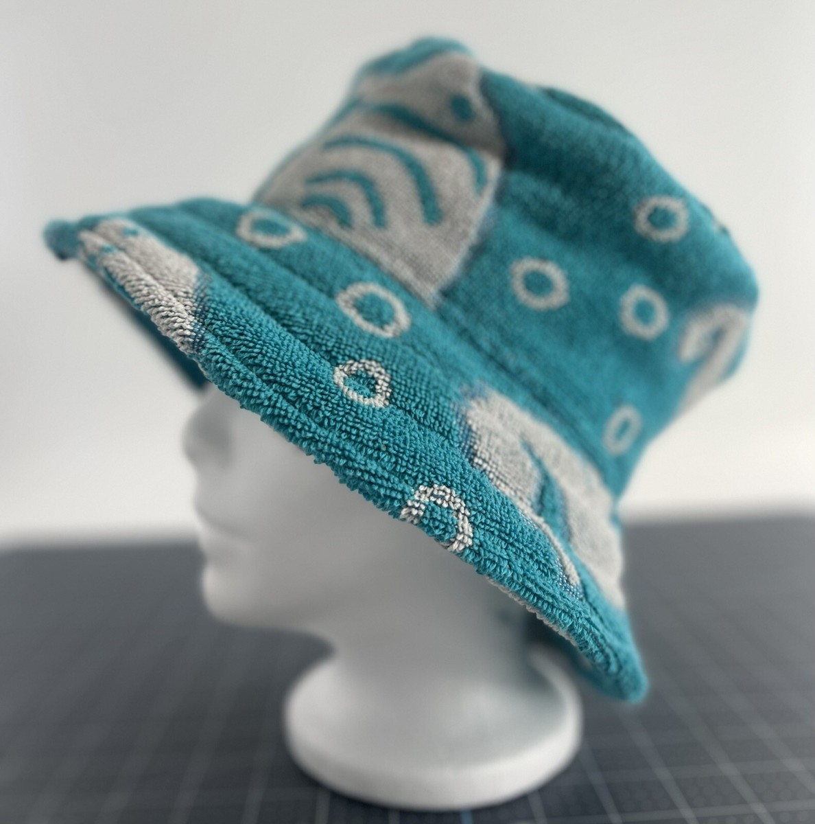 The Up-Cycled Bucket Hat Turquoise Floral Terry Wash Cloth Terry Cloth Towel Bucket Hat - Etsy main image 2