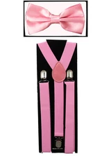 LIGHT PINK SUSPENDERS and BOW TIE COMBO SET Unisex Adjustable Suspender Bowtie