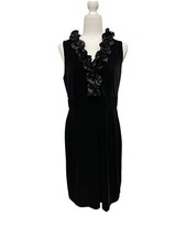 London Times 10 Black Velvet Knit Sleeveless Sheath Dress V-neck Lined NWT $69