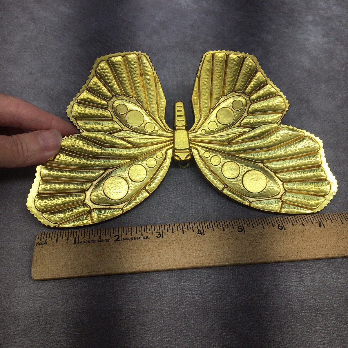 Two Vintage MCM Syroco Plastic Butterflies Wall Decor Shiny Gold