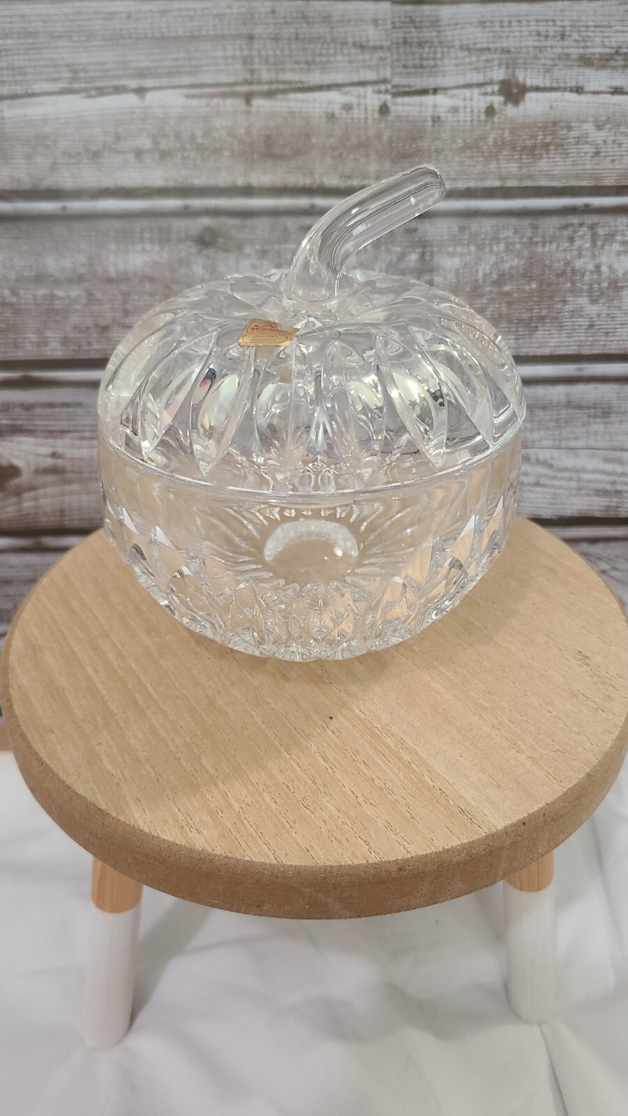Nachtmann 24% Lead Crystal Apple Dish with Lid for Candy Nuts Trinkets Germany