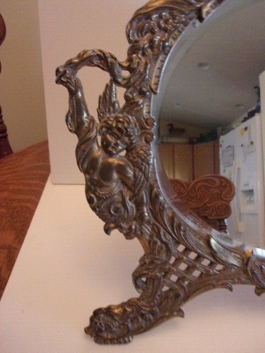 Vintage Ornate Brass Art Nouveau Dresser mirror with Cherubs - Picture 4 of 6